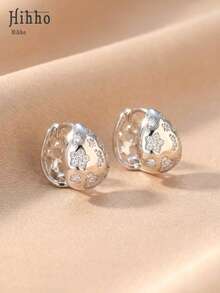 Hihho 1 par de pendientes elegantes franceses con corazón de circonita cúbica, pendientes con forma de lágrima arqueada fusionados con estrella, diseños de rhinestone en forma de corazón, versátiles para uso diario, citas, fiestas, regalo - Lágrima - Ver 7