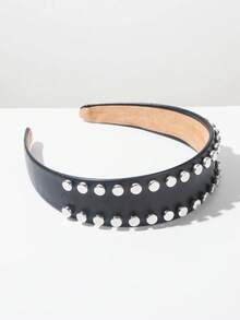 1 pezzo Fascia larga in pelle di colore solido alla moda con nuovi rivetti, versatile per feste, occasioni, viaggi, compleanni - FG711 Nero - Visualizzare 2