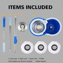 Spin Mop And Bucket With Wringer Set, 360° Mop And Bucket System With 3 Microfiber Mop Refills And 61" Extended Handle For Floor Cleaning - Blue - 查看 6