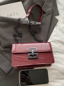 Túi xách nữ phong cách tối giản, túi vuông nhỏ bóng bẩy, túi đeo vai đa năng có dây xích, túi đeo chéo. - Đỏ - Xem 5