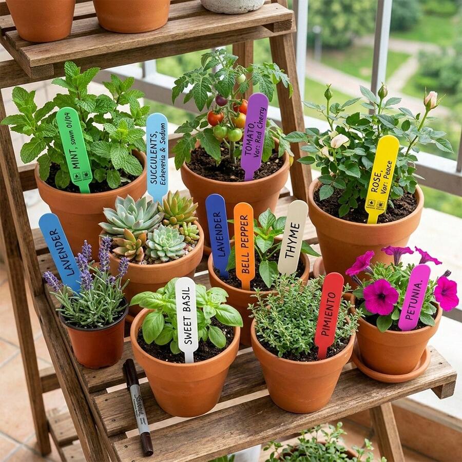 100pcs/200pcs Random Color Waterproof Plant Labels, Durable Plastic Garden Tags With Thickened Writing Area, Plant Flower Identification Stakes For Seedlings, Potted Plants, Indoor/Outdoor Use - Reusable, UV-Resistant, Weather-Proof - Label - View 1