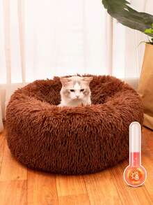 1pc Solid Color Non-Detachable Round Pet Bed, Soft & Comfortable, Machine Washable, Suitable For Cats & Small/Medium Dogs, For Indoor Home Use And Outdoor Carry - Champagne - View 9