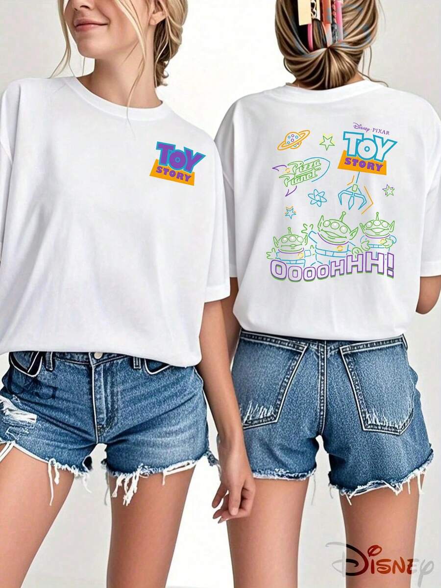 Disney Casual Women's White Cotton Toy Story Print Short Sleeve Round Neck T-Shirt Regular Fit, Men's Sizes Suitable For The Whole Family - 白色 - 查看 1