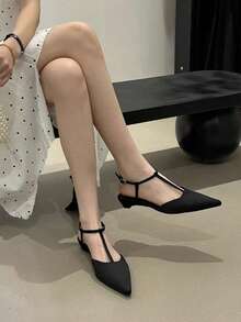 2026 Spring/Summer New Fashion French T-Strap High Heel Sandals For Women, Black T-Strap Design, Stylish & Versatile Office/Casual Wear - Black - View 2