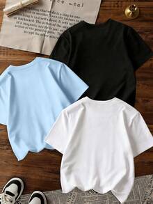 3pcs Basketball Themed Printed Sports T-Shirts, Suitable For Boys Casual Wear, Round Neck Short Sleeve, Basketball Theme, Suitable For Teenagers Sports Tops, Spring/Summer - Multicolor - View 3