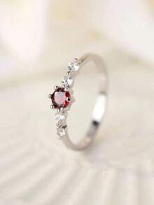 1pc Elegant Fashion Ruby Copper Ring, Suitable For Daily Wear - Silver R005 - View 10