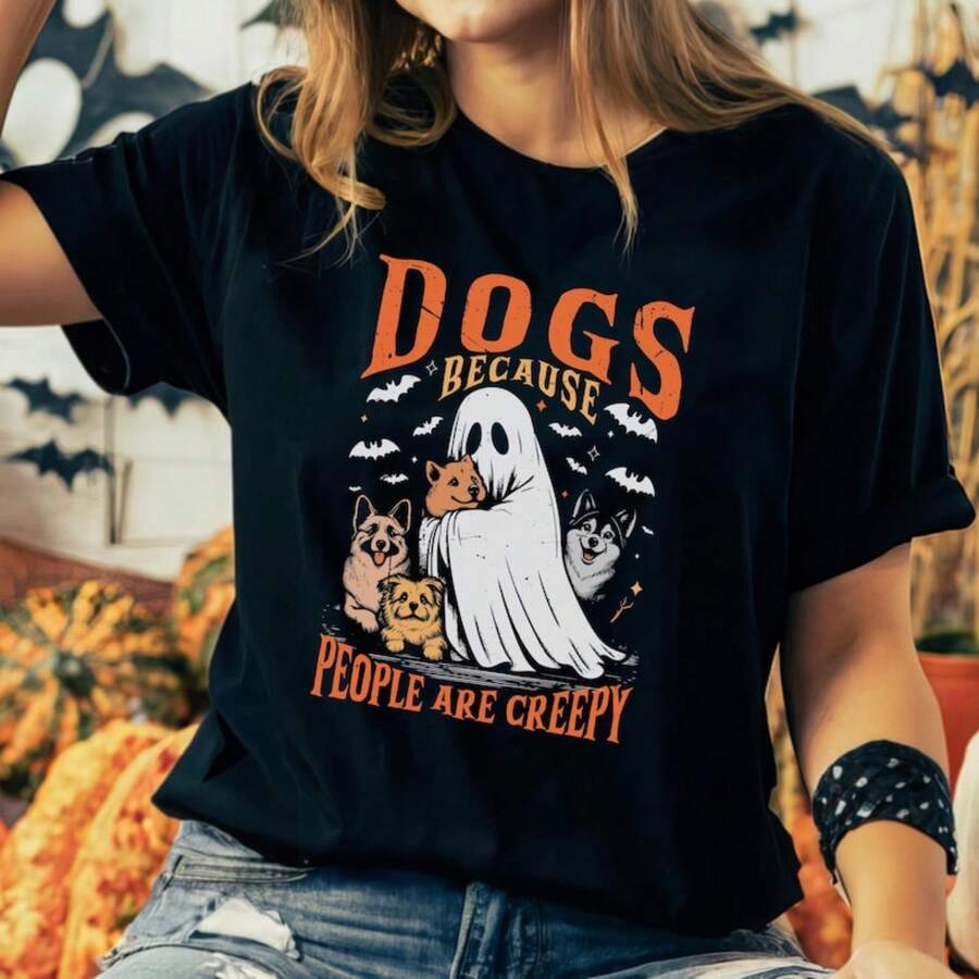 Ghost Hugging Dogs Shirt- Halloween Dog Lover Hoodie - Black - View 1
