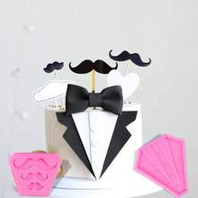 4 Pcs Beard Fondant Molds Tie Man Party Chocolate Mold Candy Chocolate Silicone Molds Polymer Clay Mould Cake Molds Baking Pendant Pudding Father's Day Cake Decorations - 4件式西裝鬍鬚翻糖模具 - 查看 4