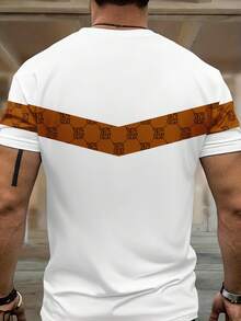 Conjunto de camiseta de manga corta con estampado de letras y pantalones cortos para hombre - Marrón Mocha - Ver 3