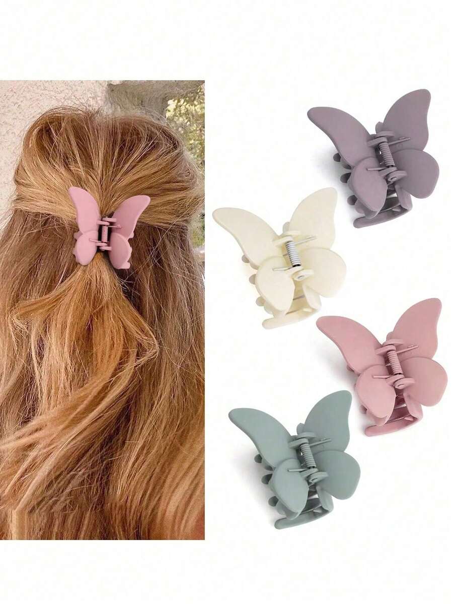 4pcs Plastic Butterfly Hair Clips Set, Black White Brown Minimalist Hair Claws, Women Daily Commute Hair Accessories, Versatile Hair Clips For School, Autumn/Winter Holiday,Festival,Party - Multicolor - View 1