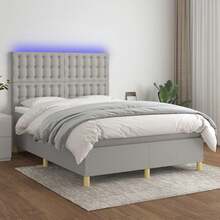 vidaXL Boxspringbett Mit Matratze & LED Hellgrau 140x200 Cm Stoff - Grau - Übersicht 1