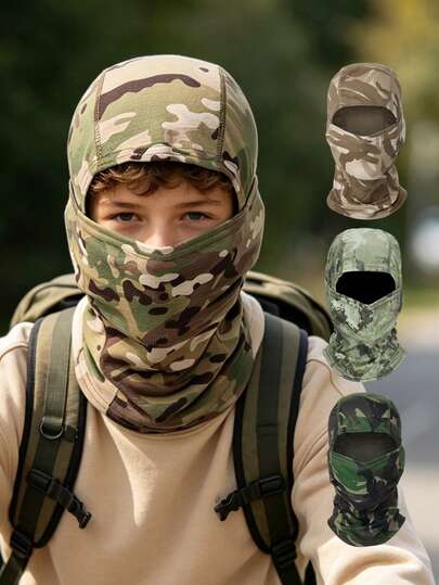 1pc Tactical Camouflage Breathable Face Mask For Teens, Lightweight Full Face UV Protection Mask For Outdoor Sports, Cycling, Hiking In Summer