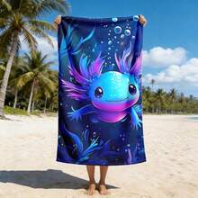 Ombre Blue & Purple Cartoon Hexagon Dinosaur Quick-Dry Beach Towel, Cute Ocean Style Absorbent Bath Towel, Lovely Design For Beach Vacation - A - View 1