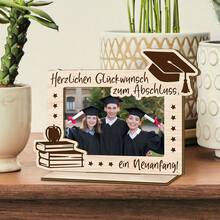 1pc Graduation Wooden Photo Frame With German Engraved Text: "Congratulations On Your Graduation, A New Beginning!" An Ideal Graduation Gift Choice For Yourself, Family, Friends Or Classmates, German Graduation Gift, Desktop Decor Display Frame - A - View 2