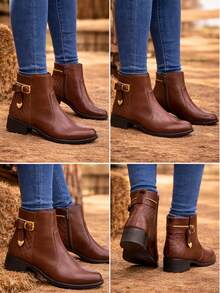 Women's Comfortable Winter Boot With Zipper, Short To Medium Shaft, Ankle Boot With Zipper, Exclusive Blogger Style, Low Shaft, Small Heel, Women's Ankle Boot For Cold Weather, June Festival - 鏽棕色 - 查看 2