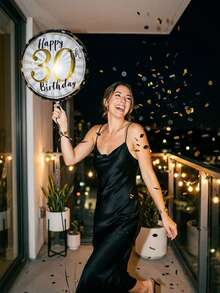 5 件/套 18 英寸金色和黑色铝箔气球，圆形数字气球，适合 21 岁、30 岁、40 岁、50 岁、60 岁生日庆祝，适合周年纪念派对、生日派对装饰 - 彩色 - 查看 2