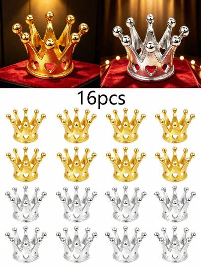 16 Stück Glitzer Prinzessinnenkrone Set, beinhaltet Blumen Deko und Party Zubehör, Feiertags Tiara Bündel, geeignet als Party Gastgeschenke und Bouquet Accessoires