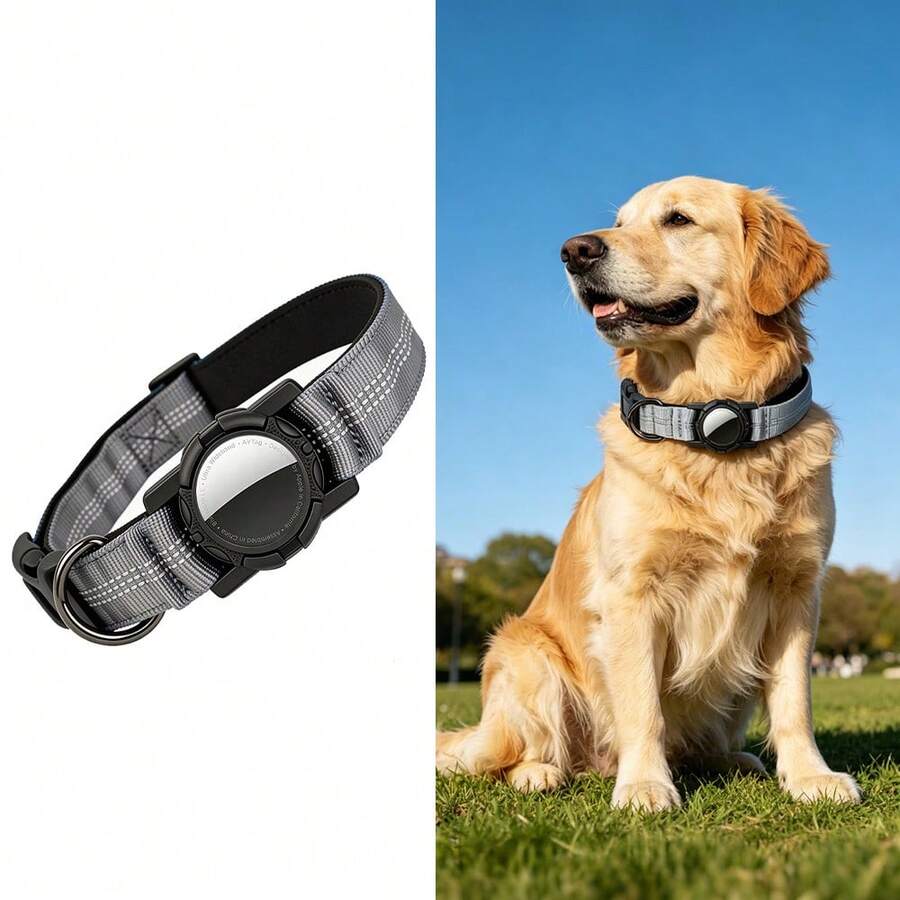 1pc AirTag Protective Holder, Dog Collar With Reflective Night Visibility, Adjustable Nylon Strap, Anti-Drop Pet Collar (AirTag Locator Not Included)