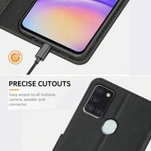Funda tipo cartera de piel de poliuretano negro con soporte y ranuras para tarjetas para Samsung Galaxy A21S - Negro - Ver 5