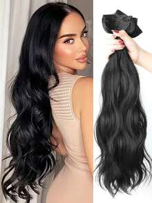 Extensión de cabello de 24 pulgadas para damas, set de 3 piezas de ondas grandes y rizadas con clip BB - Multicolor - Ver 12