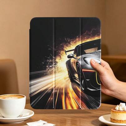 1 ốp lưng máy tính bảng họa tiết xe đua ánh sáng và bóng tối, tương thích với iPad Mini4/Mini5/Mini6/Mini7/Air/Air2/9.7/10.2/10.5/Air4/Air5/10.9/Pro 11-Inch/Thế hệ thứ 10/ Air 11-In.(M2)-2024/ Pro11-In.(M4)-2024/Air 11-Inch (M3) 2025/ (A16) 11 Inch Thế hệ thứ 11 2025/ Air 8(M4)2026(11-Inch), Galaxy Tab A8 10.5 Inch 2022. Không bao gồm bút cảm ứng, có khe cắm bút cảm ứng tích hợp, chân đế gập 3, viền TPU mềm bảo vệ chống rơi và mài mòn, chế độ ngủ/thức từ tính, đơn giản/sáng tạo/vui nhộn/cá nhân hóa, ốp lưng máy tính bảng gập 3 có khe cắm bút cảm ứng.