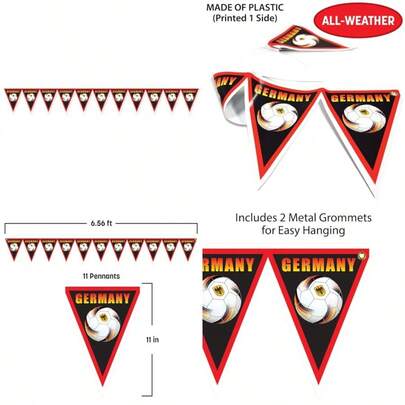 Beistle Germany Soccer Ball Pennant Banner All-weather German Bunting Decoration Football Garland decoración para reloj de Fútbol Party International Sporting Events and Stadium