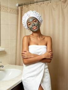 1顶定制A-Z字母缎面睡帽，可调节柔软弹力宽帽檐，透气防毛躁，丝滑保湿，可用于化妆、敷面膜、洗脸和涂抹面霜，保护头发免受损伤，适合自然卷发女性，礼品 - 白色 - 查看 2