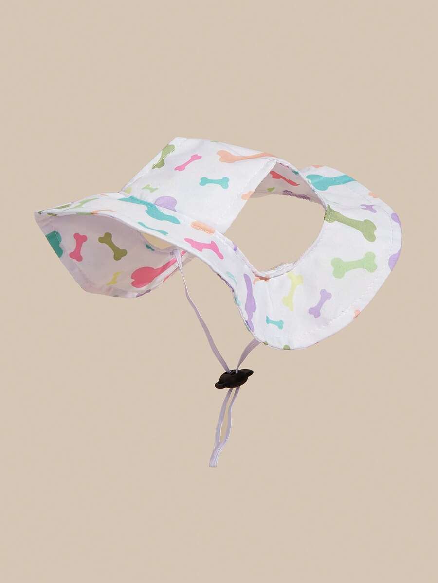 1pc Cute Windproof Sun Protection Hat, Polyester Fiber Material, Ear-Exposed Design, Anti-Hair Loss Adjustable, Suitable For Small Pet Dogs To Wear Outdoors All Year Round - Multicolor - View 1