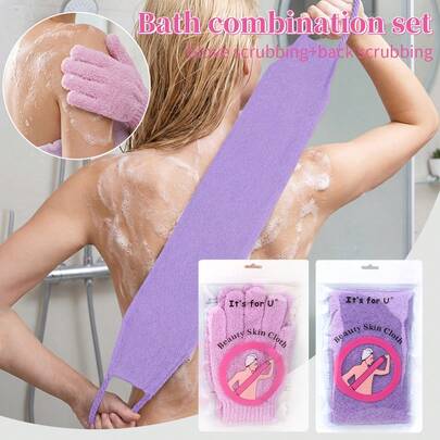 MONKIDS Bộ 3 món găng tay và miếng chà tắm tẩy tế bào chết, 3 lựa chọn màu sắc, găng tay xơ mướt bằng nylon co giãn, miếng chà toàn thân hai lớp có tay cầm, dùng khi tắm, làm sạch da và massage, phụ kiện tắm, găng tay chà tắm tẩy tế bào chết.