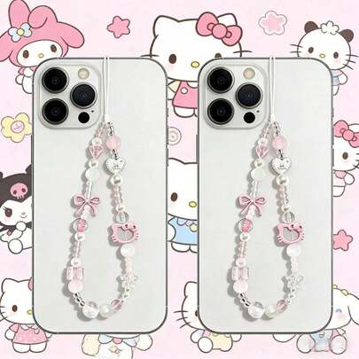 SANRIO 三丽鸥3D卡通串珠手机挂件，肉桂狗、酷洛米、美乐蒂、布丁狗、KT猫高品质腕带，可爱卡通手机挂绳，防丢手机链，卡哇伊包包挂件，Y2K风格配饰，专为女孩设计，时尚元素，适合作为礼物或自用，可轻松为您的手机、包包、钥匙增添可爱元素，在日常生活中脱颖而出，母亲节礼物，返校小礼物，派对礼品
