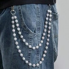 1 chiếc dây xích quần thời trang đường phố phong cách Hip-Hop, dây xích đeo eo bằng gốm đính đá thủ công, trang sức cơ thể. - trắng - Xem 2