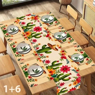 Bộ 1/4/6/8/12 chiếc, Khăn trải bàn họa tiết xương rồng mùa hè (vải lanh), Khăn trải bàn in hình có thể giặt, Miếng lót bảo vệ bề mặt, Khăn trải bàn ăn trong nhà và ngoài trời, Thiết kế in rõ nét và sống động, Thích hợp cho các buổi họp mặt gia đình, tiệc tùng ngày lễ, trang trí bàn ăn nhà bếp, phông nền phòng khách, trang trí phòng ăn và lối vào nhà trong dịp lễ hội.