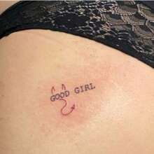 1pc Waterproof & Smudge-Proof Temporary Tattoo Sticker, PVC Faux Tattoo With Cute Devil Expression & Letter Design, Suitable For Daily Use By Men And Women - 紅色 - 查看 2