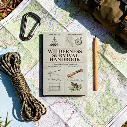 1 stuk Wildernisoverlevingshandboek: een visuele gids voor essentiële outdoorvaardigheden, geïllustreerde stapsgewijze overlevingsgids met vintage handgetekende omslag, uitgebreid outdooroverlevingsboek voor kampeerders, wandelaars, survivalisten en preppers, ideaal voor kamperen, wandelen, avonturen in de wildernis, noodvoorbereiding en als cadeau.