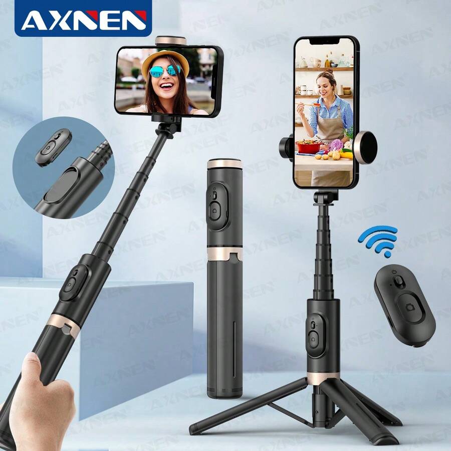 AXNEN Gậy selfie 3 trong 1 bằng hợp kim nhôm có thể kéo dài, tích hợp điều khiển từ xa không dây và chân đế, thiết kế nhỏ gọn và di động, tương thích với iPhone 13/12/11 Pro/XS Max/XS/XR/X và điện thoại thông minh Android, lý tưởng cho kỳ nghỉ hè, du lịch, hoạt động ngoài trời và phát trực tiếp.