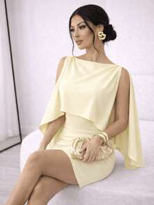 Dunas Strapless Dress And Cape Blouse Set - 鵝黃色 - 查看 5
