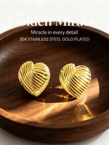 1 Đôi bông tai nữ mạ vàng 18K, thép không gỉ 304, không gây dị ứng, hình trái tim kẻ sọc, bề mặt được đánh bóng cao cấp, bộ bông tai thời trang, bông tai hình trái tim kẻ sọc dọc, bông tai sang trọng kiểu Âu Mỹ, thiết kế độc đáo, bông tai chất lượng cao cấp. - Nhiều màu - Xem 4