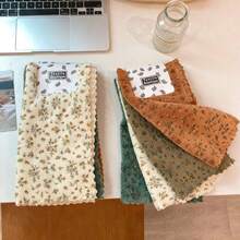 5件套，花卉图案洗碗巾，速干清洁布，加厚加宽厨房毛巾，柔软透气，也适用于浴室毛巾、汽车抛光垫和洗碗玻璃擦洗。可重复使用的方形餐巾，有多种颜色可选。 - 5pcs隨機顏色 - 查看 3