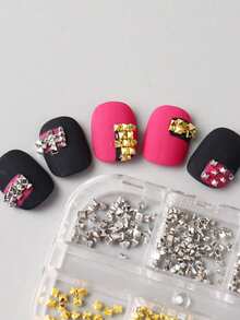 6 Grids Box Punk Gothic Metal Nail Rivets, Mini Gold Silver Nail Art Supplies - Multicolor - View 5