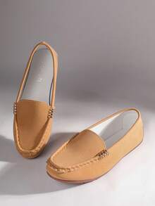 Classic Loafers, Fashionable Versatile Retro Slip-On Flat Shoes For Women - Coral Orange - View 4