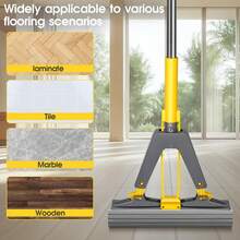 Sponge Mop,Masthome Roller Sponge Mop,Easy Self Squeeze Mop And Stainless Steel Handle,PVA Mops With 3 Absorbent Mop Refills Home Use Tile Floor Bathroom Cleaning - Vàng xám - Xem 8
