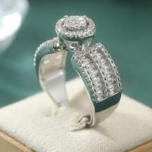 Luxury New Women's Engagement Ring, Featuring Micro-Pave Synthetic White Cubic Zirconia Wedding Band - Silver - View 3