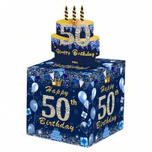 Scatola per contanti per compleanno, scatola per estrarre denaro per compleanno con buste trasparenti per biglietti di auguri e decorazioni per feste di compleanno, per donne, ragazze, uomini, ragazzi e migliori amici (blu) - 50 YEARS - Visualizzare 3