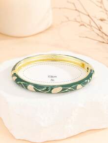 1 Peça Novo Bracelete/Pulseira Estilo Boêmio Fashion Dourado com Padrão de Folha Ovalada, Esmalte Cloisonné, Joia para Meninas e Mulheres - Verde - Visão 5