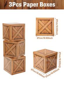 3pcs 27cm Wood Grain Party Decorations, Wood Grain Pattern Boxes, Party Backdrops, Game Party Tabletop Decor, Suitable For Birthday Party Supplies, Halloween Party Decor, Car Decor, Baby Shower Decor, Western Cowboy Party Decor, 1st Birthday Party Room Decor, Party Surprise Boxes, Baby Shower Gifts, Room Decor, Party Photo Props, Birthday Surprise Gifts, Party Favors - Dark Wood Planks - View 11