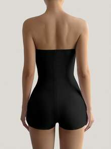 Mono de punto sin tirantes de unicolor, casual y de moda para mujer Muse Moon, adecuado para fitness, sexy y versátil para deportes al aire libre, negro - Negro - Ver 5
