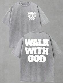 Summer Tops(230g T-Shirt) Washed Cotton "Jesus Over Everything" Religious Graphic Tee, Oversized Casual Crewneck Short Sleeve T-Shirt, Retro Soft Brea - 灰色 2 - 查看 1