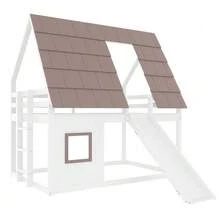 Wooden Bunk Bed Measuring 140 X 200 Cm With Roof, Ladder And Slide, White And Brown. - White - View 9