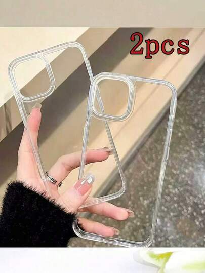 Bộ 2 ốp lưng điện thoại cổ điển, lỗ lớn, chất liệu trong suốt, màu trơn, chống sốc, tương thích với iPhone 16/11/16pro/16plus/16promax/16e/15Promax/13/14/12/XS/XR/7G/8P, ốp mềm 13/14, ốp chống rơi 12 inch, viền lượn sóng màu kem, bóng bẩy, chất liệu TPU mềm mới được sơn.