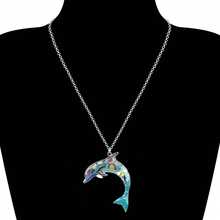 BONSNY Ocean Collection "BLUE" Statement Enamel Alloy Dolphin Necklace Pendant 18" - Grey - View 2